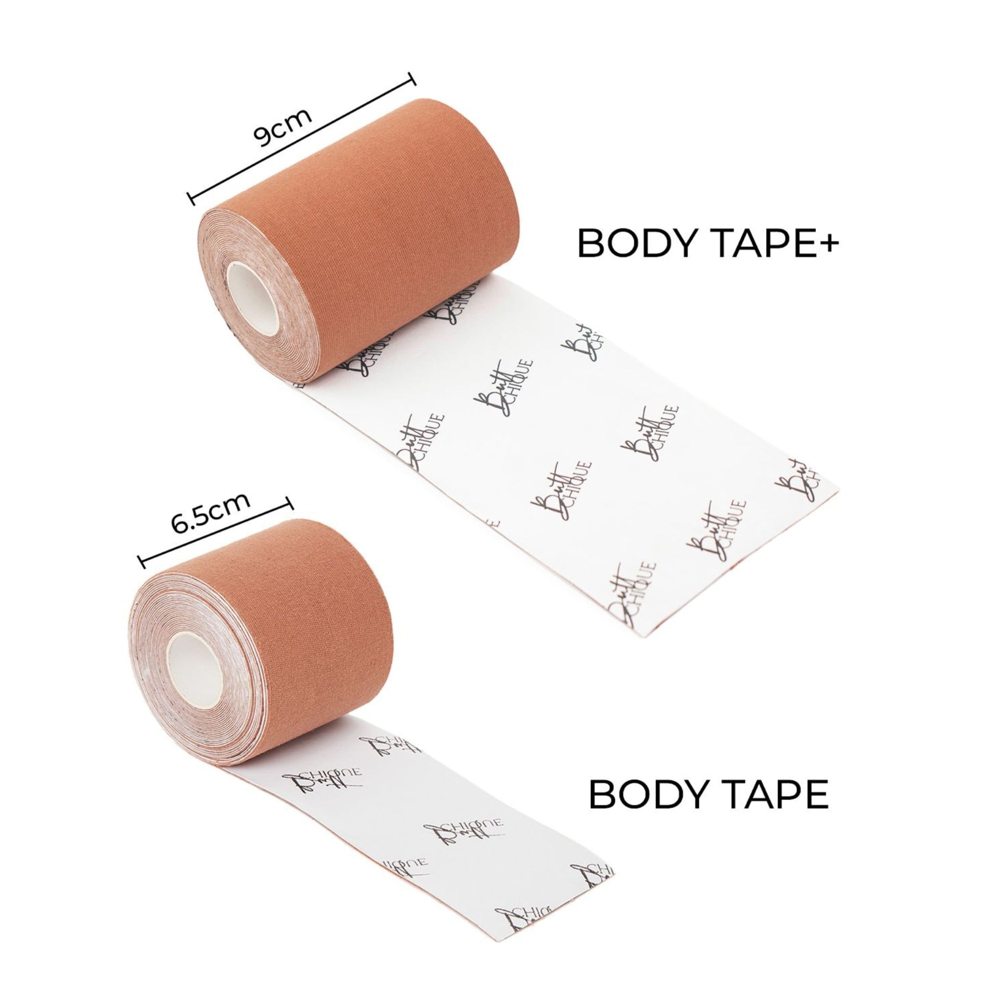 Body Tape rolls in two sizes for secure and comfortable hold.