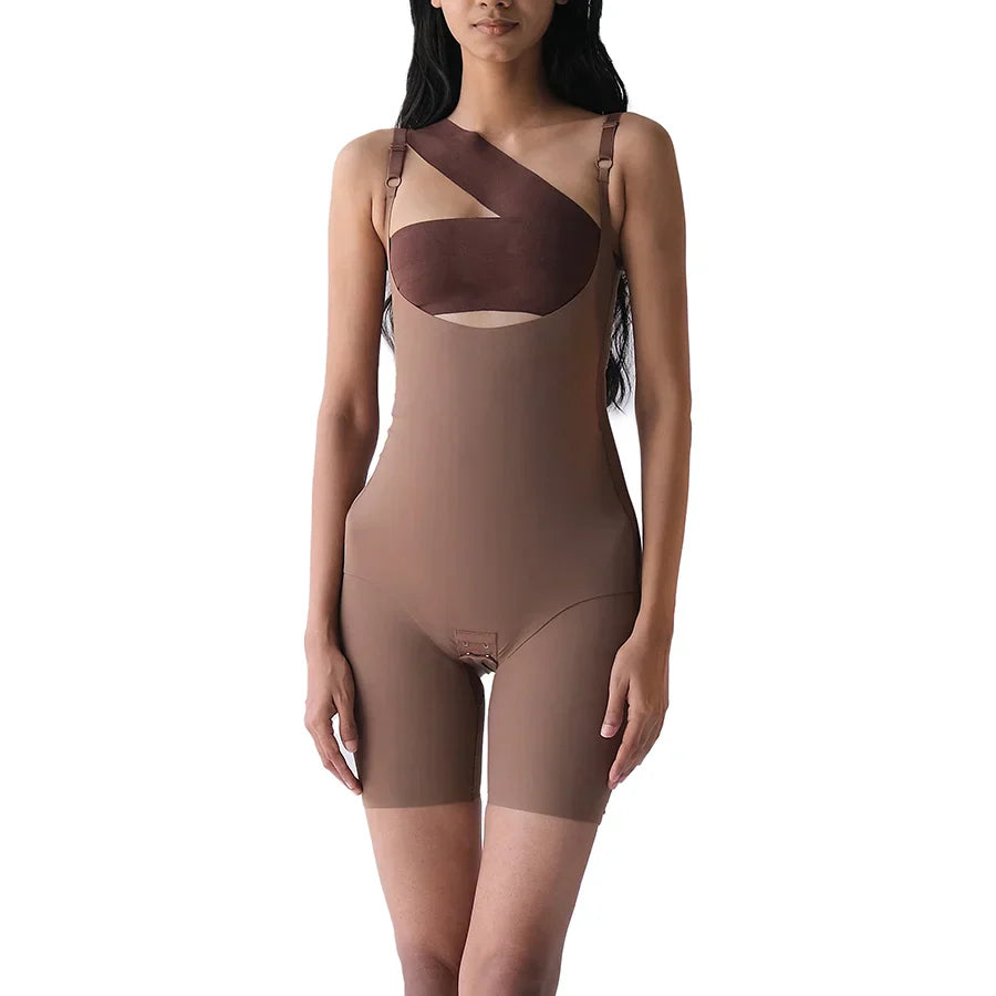 Brown full bodysuit for women, ideal shapewear fit.