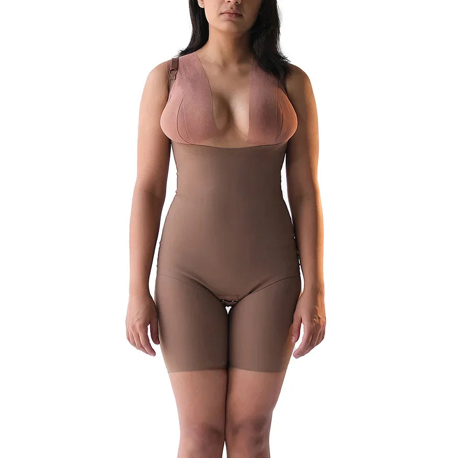Full bodysuit on a model showcasing comfortable shapewear design.