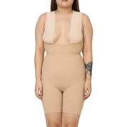 Beige full bodysuit featuring adjustable straps and a flattering design.