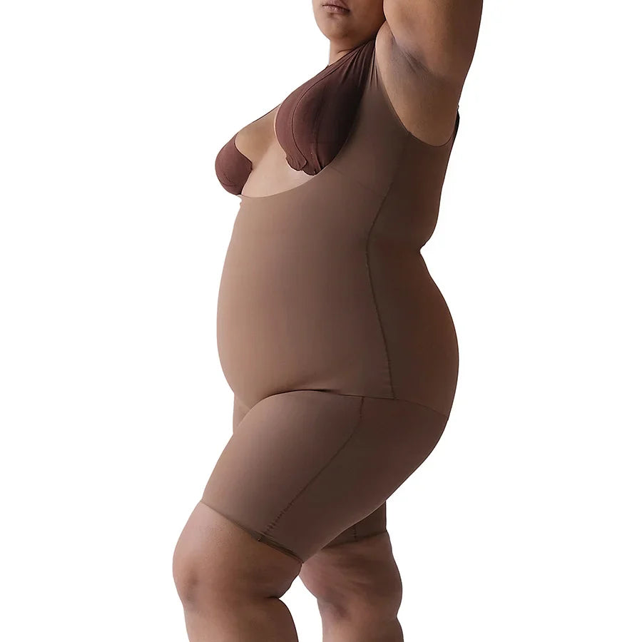 Full bodysuit on a model, showcasing shapewear for all sizes.
