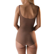Brown bodysuit for women, showcasing a sleek back design.
