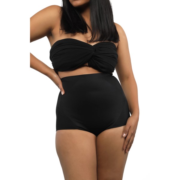 Stylish high-waisted black bikini set for summer beachwear.