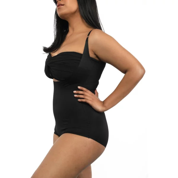 Stylish black bodysuit featuring a flattering design and comfortable fit.