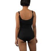 Black bodysuit with adjustable straps for stylish comfort.
