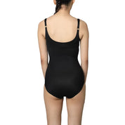 Black bodysuit for women, showcasing stylish back design.
