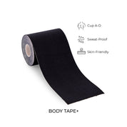 Black body tape roll for supportive, sweat-proof, skin-friendly use.