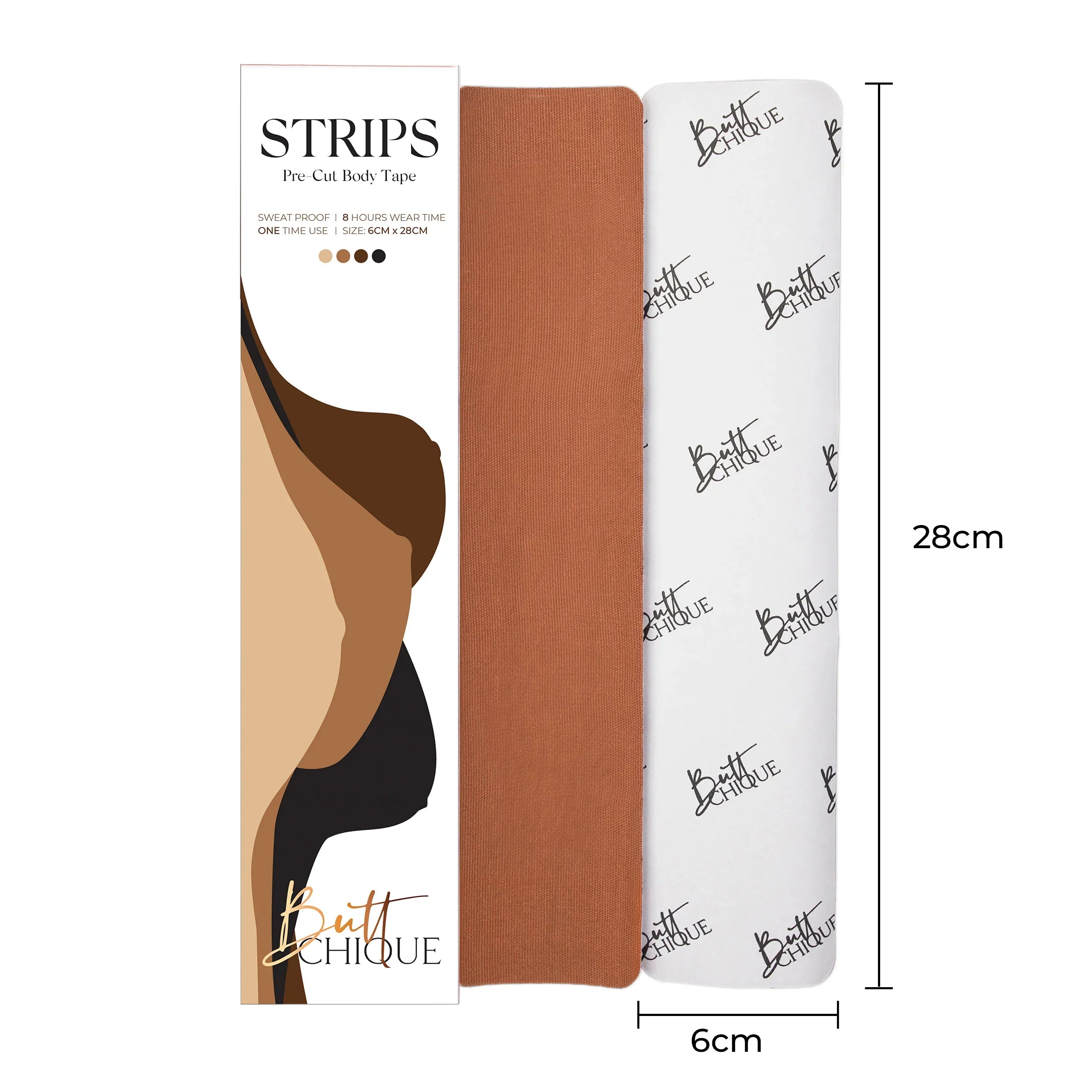 Body Tape Strips pack of 10, pre-cut, sweat-proof, 6cm x 28cm.