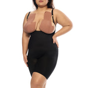 Mid-thigh bodysuit with adjustable straps for comfort and support.