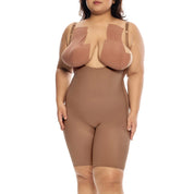 Mid-thigh bodysuit on model, ideal for shaping and comfort.