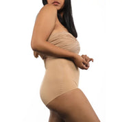 Model wearing Super Edge shapewear in nude color.