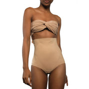 Super Edge high-waisted shapewear bodysuit in neutral tone.