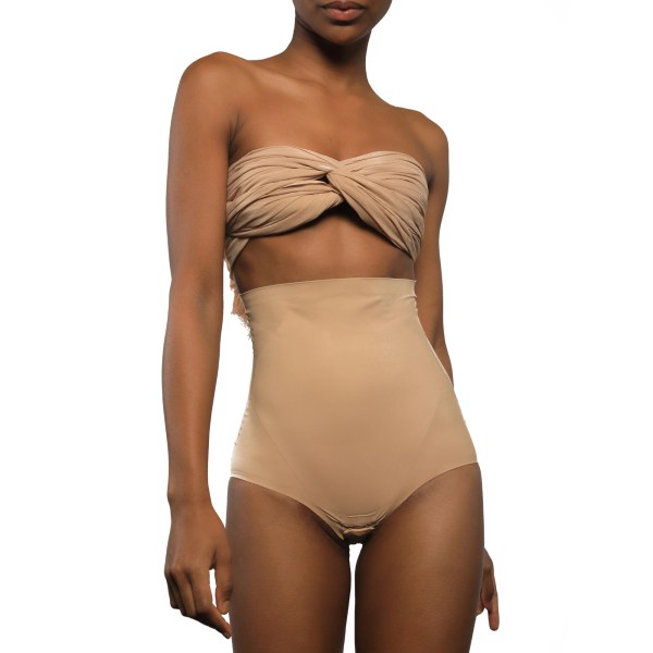 Super Edge high-waisted shapewear bodysuit in neutral tone.