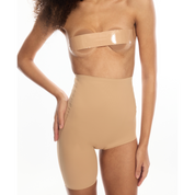 Right Leg Shorty body shaper in nude color on model.